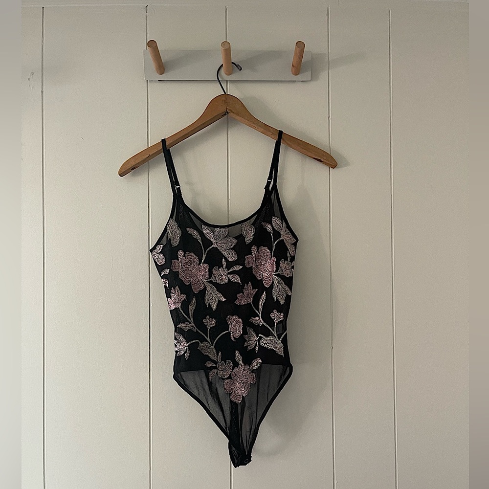 Express Black Embroidered Bodysuit